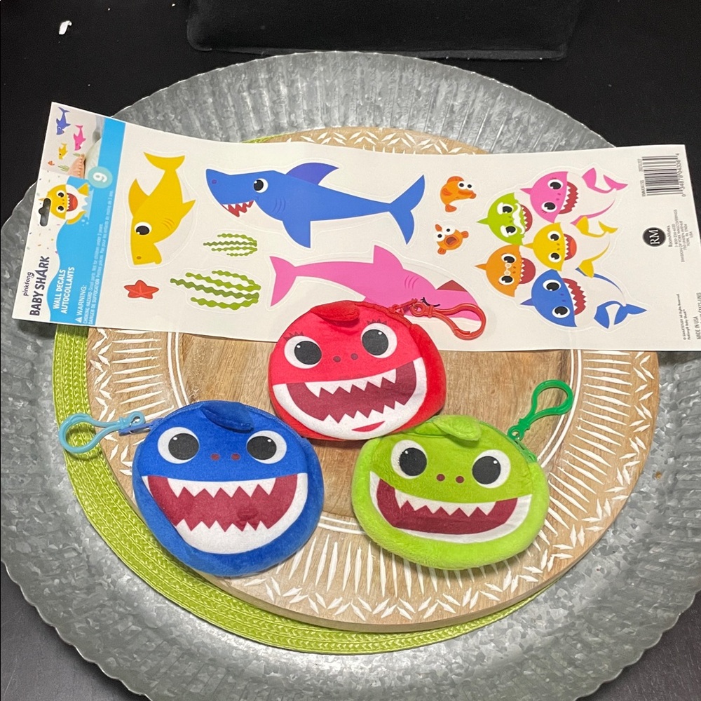 Colorful Baby Shark Coin Purses and Wall Decals